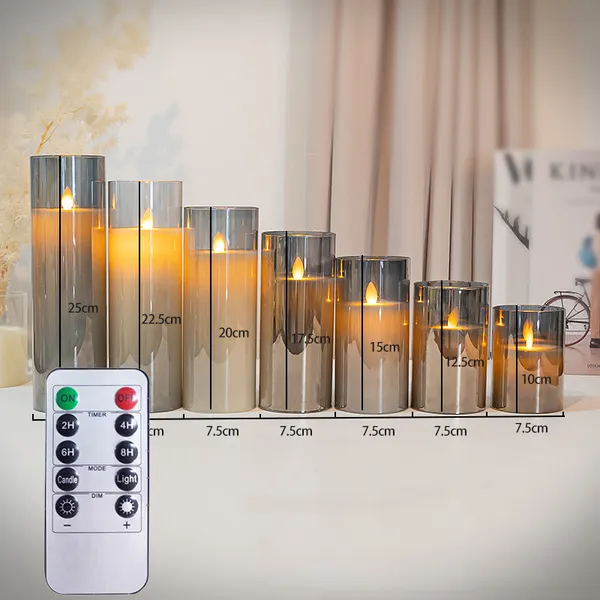 Holiday Swaying Flicking Flame Decorative Glass Battery Remote Control Christmas LED Candle Light Cylindrical Pillar Candles photo-2