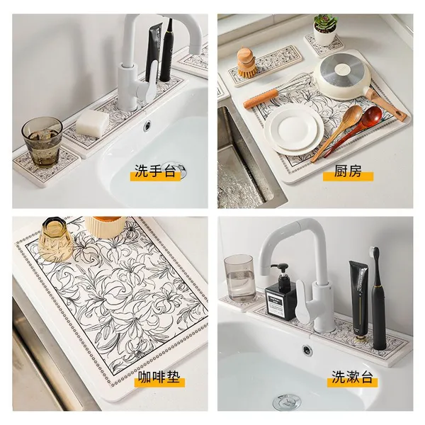 Custom Printed Stone Bath Mat Set, Diatomite Coaster, Soap Tray, Faucet Mats photo-3