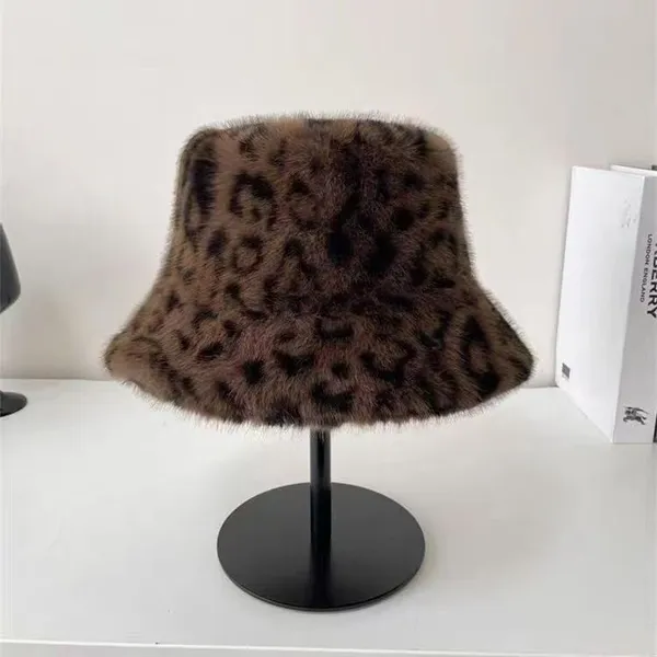 Leopard Print Faux Fur Bucket Hat photo-3
