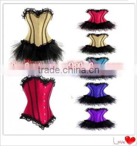 Corset Burlesque Boned Laced Basques Corsets Tutu Fancy Dress Sexy Costume Satin