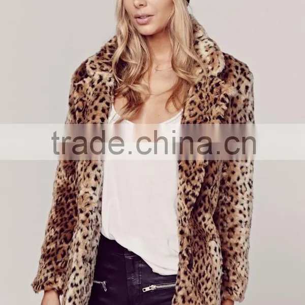 2015 Winter Long Leopard Print Faux Fur Coats for Women photo-2
