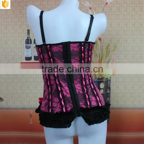 2016 Fashion Woman Corset,pink Sexy Lace Satin Corset Shaper photo-4