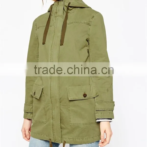Women Parka Coat With Hood and Drawstring Army Uniform Style OEM Service photo-4