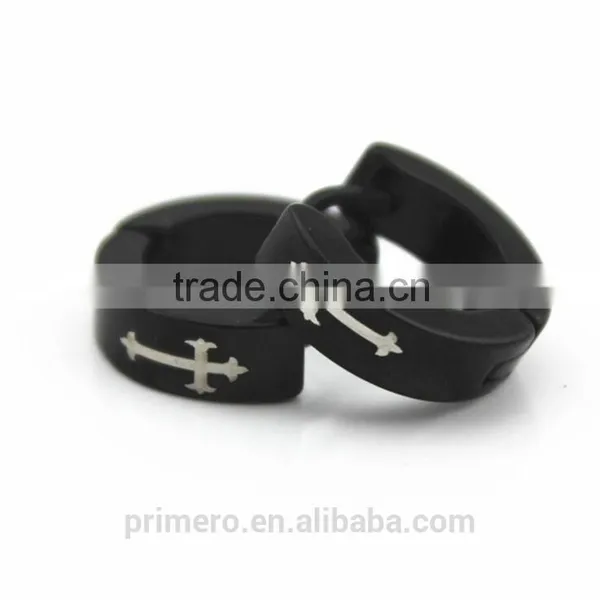316L Stainless Steel Hip Hop Earrings Fashion Punk Black Men Cross Jewelry Wholesale photo-3