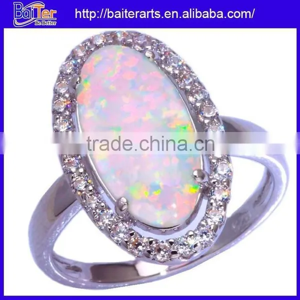 NEW Halo Set Zirconia White Fire Opal Gemstone Ring 925 Silver Silver Opal Ring With Opal Stone photo-2