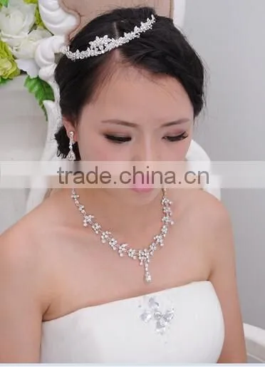 2016 Fashion Alloy Silver Plated Rhinestone Tiara Crown,Necklace,Earring Bridal Wedding Jewelry Set photo-4