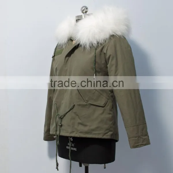 Women Casual Bomber Jacket With Raccoon Fur Hooded Parka for Lady photo-2