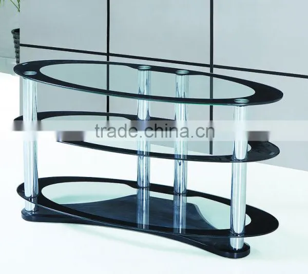 CHEAPER DESIGN LCD TV STAND TV SHELF METAL FRAME BLACK GLASS photo-3