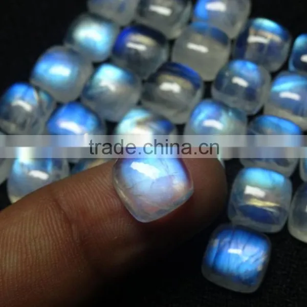 Rare Cushion Cut Blue Flashy 10x10 mm Natural Rainbow Moonstone photo-4