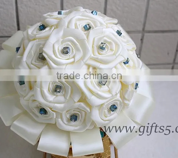 Elegant White Wedding Bridal Bouquet With Blue Ctrystal Wholesale photo-2