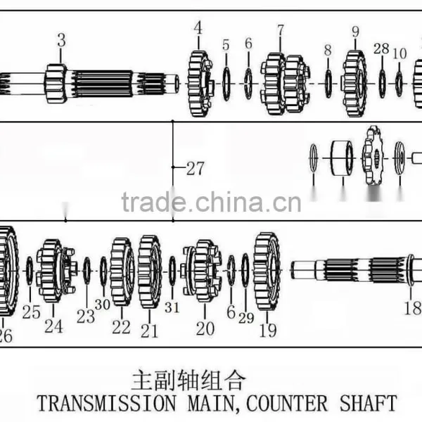 Zongshen Engine Parts Transmission Main Counter Shaft