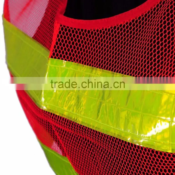 Ansi Hi Vis Red Yellow Conspicuity Vest With Pvc Reflective Taps Road and Working Safety Warning Sleevel photo-6