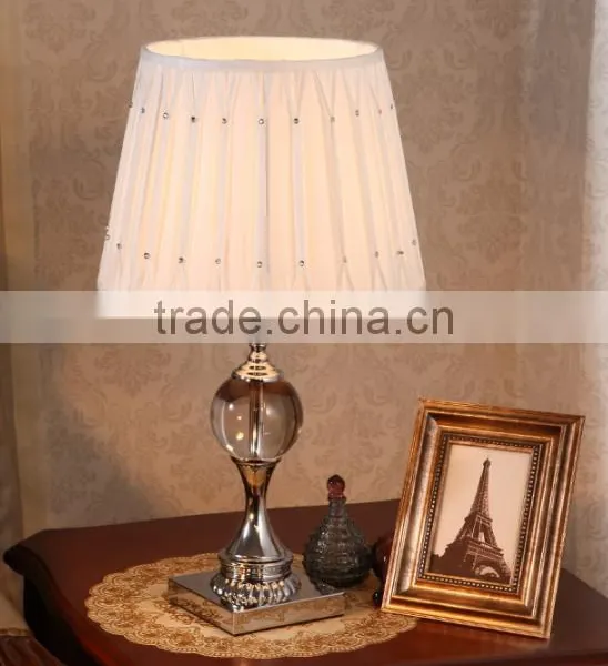 Silver Electroplate Metal K9 Clear Crystal Lamp Body Table Lamp With Fabric Lampshade photo-2
