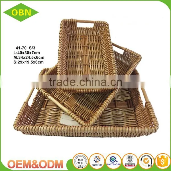 Cheap Wholesale Set 3 Handmade Natural Flat Trays Rattan Wicker Fruits Bread Basket photo-4
