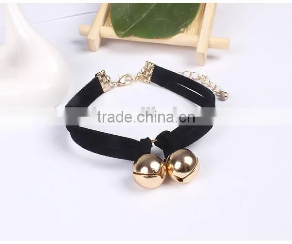 Gold Bell Charms Suede Leather Bracelet photo-2