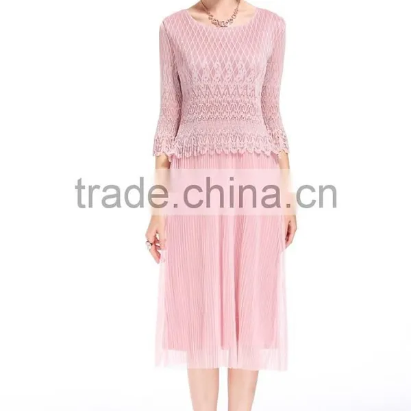Ladies Compression 3/4 Transparent Lace Sleeve Slim Long Dress photo-2
