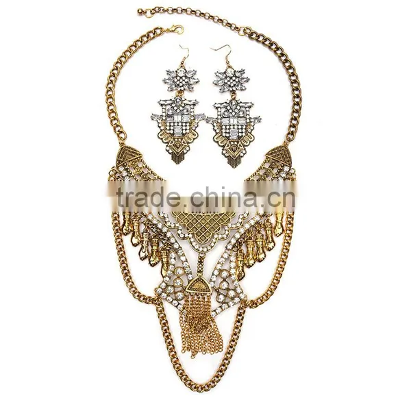 Unisex Fashion Alloy Rhinestone Chain Statement Necklace Earring Jewelry Sets photo-2