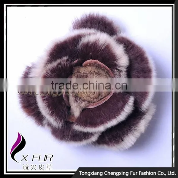 CX-A-39 Wholesale Custom Best Quality Rex Rabbit Fur Hand Made Flower Brooch Pin photo-4