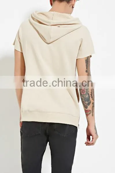 Hotsale Design Cotton Fleece Pocket Zip Plain Solid Color Pullover Short Sleeve Plain Hoodies Wholesale Made in China photo-2