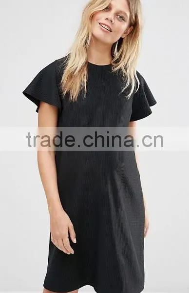 China Wholesale Ruffle Sleelve Jersey Fabric Shift Dress for Maternity photo-2