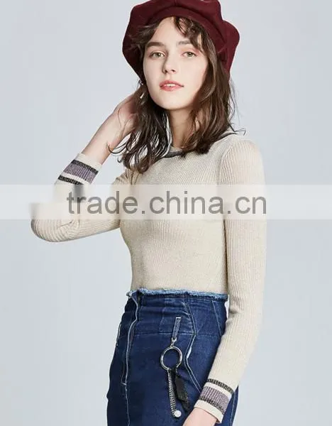 2017 Womens Round Neck Tight Fitted Knit Pullover Distressed Sweater Design With Lowest Price photo-2