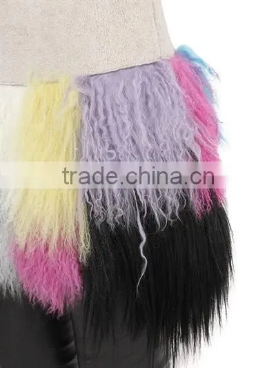 YR947 Fringed Patchwork Mongolia Wool Skirt Real Timbet Lamb Fur Skirt photo-5