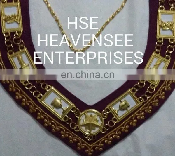 MASONIC REGALIA OES ORDER OF EASTERN STAR GOLDEN METAL CHAIN COLLAR photo-3