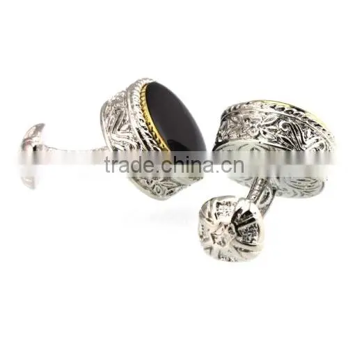 Men's Cufflinks Round Blak Silver Cuff Lins for Shirt 20mm M3452 photo-4