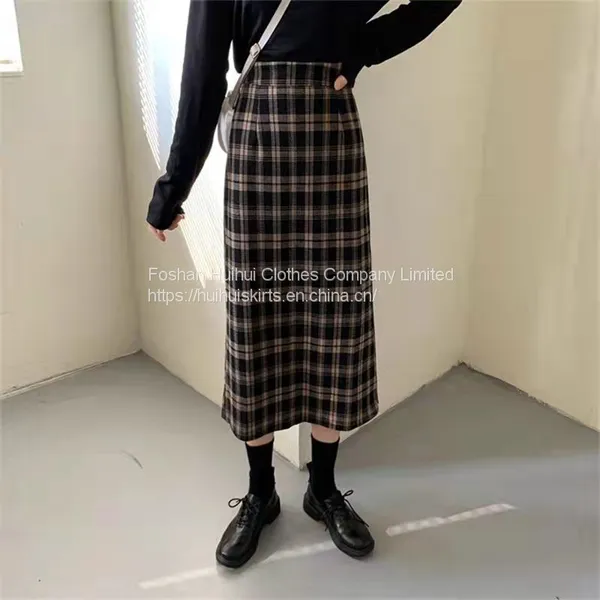 Plaid Skirt Women's Spring and Autumn New Medium Length Hip Wrap Skirt Retro Versatile High Waist A-shaped Skirt