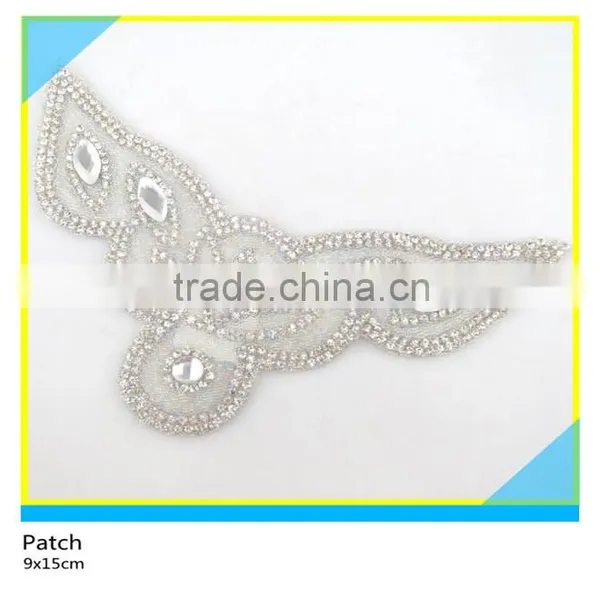 Hot Fix Crystal Rhinestone Applique Heart Shape Shiny Rhinestone Patch 11x21.5cm photo-3