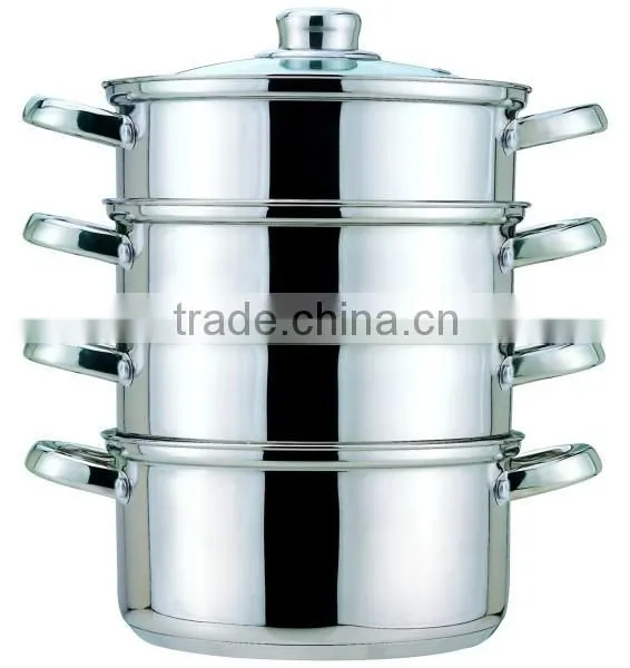 3 Layers Satin Polished Stainless Steel Steam Pot With Welded Handles photo-4