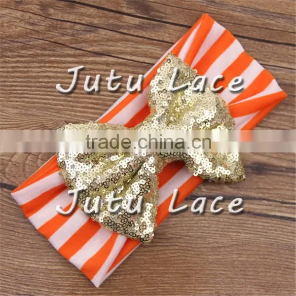 9 Colors in Stock Babies Headband Stripes Fabric, Sequin Bow Stripe Cotton Knot Headband Wholesale photo-3