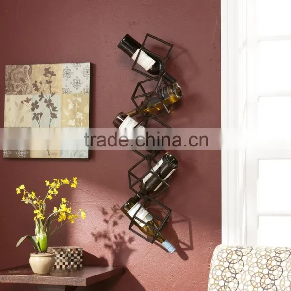 Black Metal Wall Mounted Geometric Wine Rack/Organizer for 5 Bottles photo-3