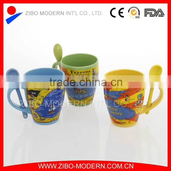 Coloured Ceramic Coffee Mug With Design Printing and Spoon in Handle photo-3