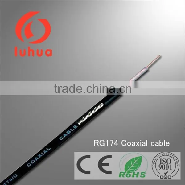 Low Loss Coaxial Cable RG174 75ohm With 7*0.16BC/1.5PE/2.8PVC Insulated in Telecomunication (CE RoHS ISO9001) Hangzhou