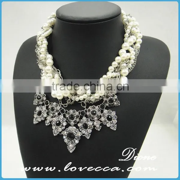 Fashion Luxury Exaggerate Black Stones White Crystal Necklace High Collar Chain photo-3