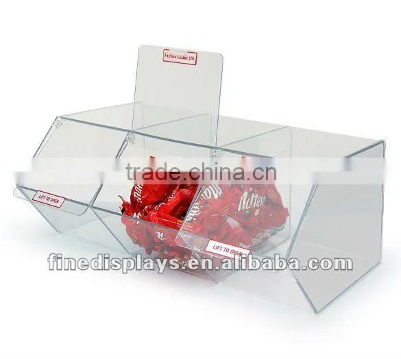 Acrylic Candy Bin With Three Hinged Lids