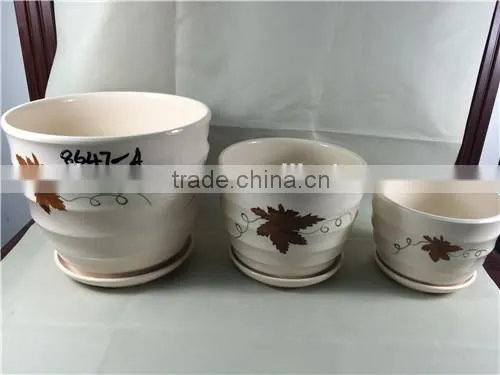 4 Pieces Different Size Ceramic Flower Pot With Cute Painting Maple Leaf photo-2