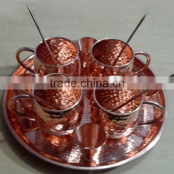 FDA APPROVED 100% PURE COPPER MOSCOW MULE MUG CUPS SET WITH SOLID COPPER SERVING TRAY, SHOT GLASS & STRAWS photo-2