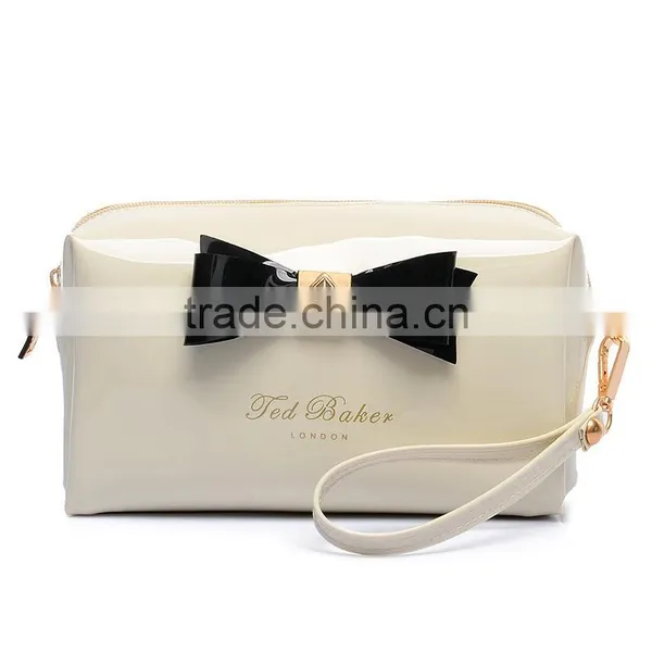 Colorful Ladies pu Cosmetic Bags Big Canvas Comestic Pouch With Bow and Metal Logo photo-4
