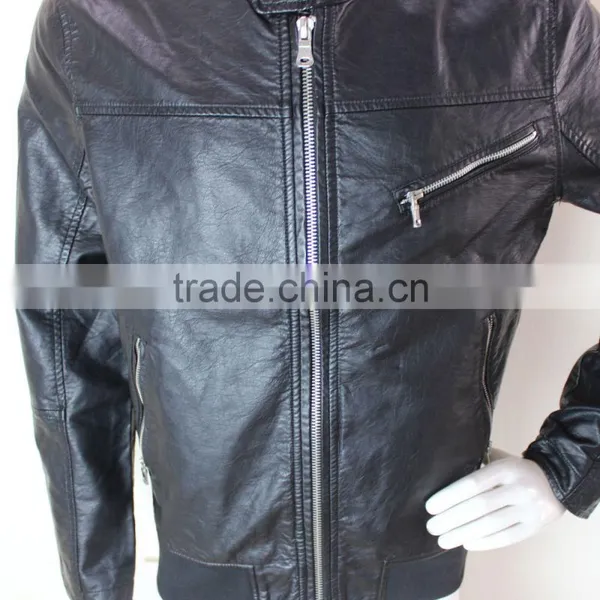 2015 New Style Black Mens Genuine Leather Jacket photo-3
