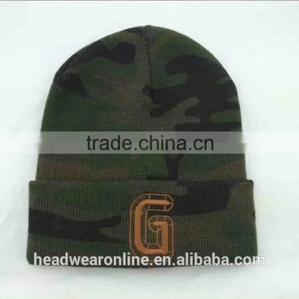 Custom Camo Printing Knitted Hats With 3d Embroidery Winter Hat photo-2