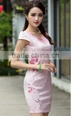 2016 New Style Elegant Chinese Ladies Summer Midi Short Sleeve Cheongsam Dresses photo-4
