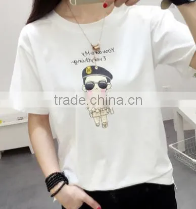 2016 New Fashion Style Summer Girl Student Popular Korean Star Commics Potrait Print Short Sleeve T- Shirt photo-3