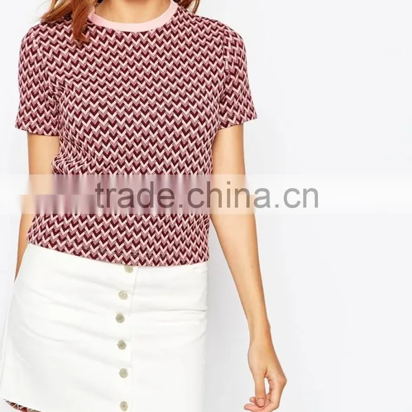 2015 New Fashionable Factory Round Neckline Jacquard Top With Machine Washable photo-2