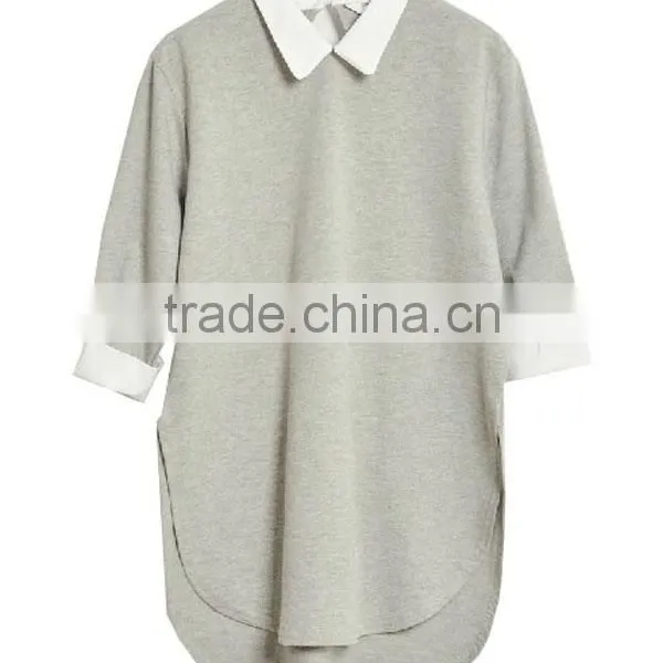 Hot Style Grey and White Custom T-shirt With Short Front Long Back Design photo-3