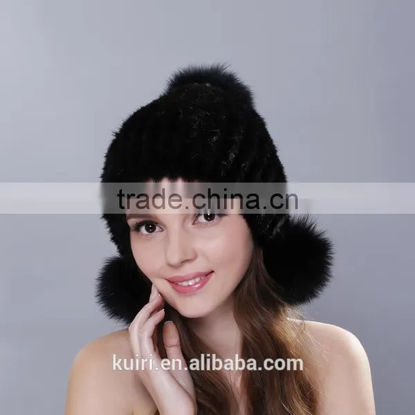 2015 Winter Natural Mink Fur Caps Genuine Mink Fur Knitted Hat Fashion Women Headwear photo-5
