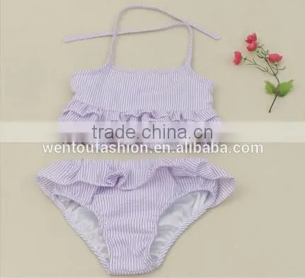 Novelty Promotional Monogrammed Striped Bathing Suit Seersucker Swimsuit photo-2
