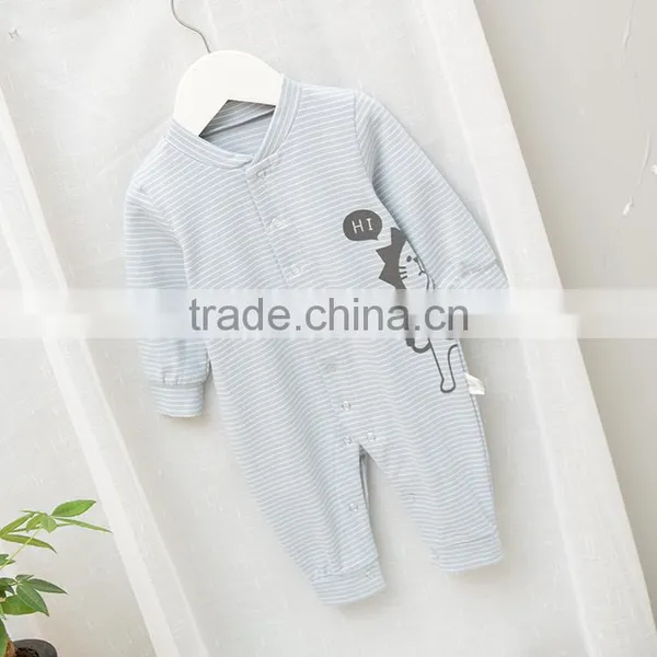 Wholesale Stripe Printing Long Sleeve Baby Cotton Playsuit photo-2