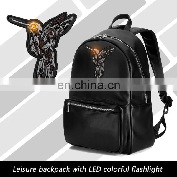 LED Flashlight PU Leather Soft Backpack School Bags for Teenagers photo-5